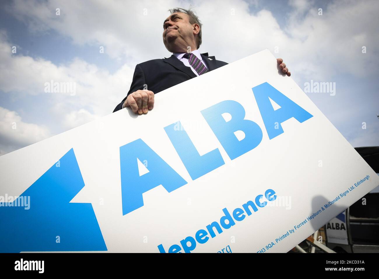 Former Scottish First Minister and Alba Party leader Alex Salmond campaigns for the up-and-coming Scottish Elections by visiting the Peoples Palace on April 19, 2021 in Glasgow, Scotland. The Alba party which was formed recently campaigns for a Scottish Independence “Supermajority” which they claim will allow them to negotiate with the Westminster Government for another independence referendum in Scotland to be held. (Photo by Ewan Bootman/NurPhoto) Stock Photo