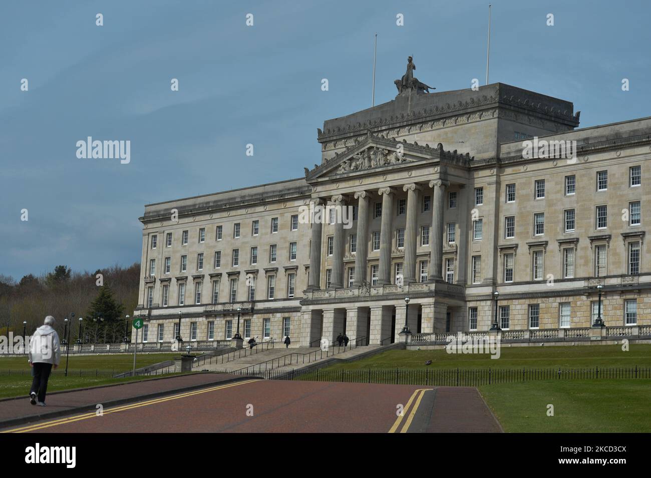 A general view of Stormont, the Northern Ireland Parliament Buildings in Belfast. On Monday, April 19, 2021, in Belfast, Northern Ireland (Photo by Artur Widak/NurPhoto) Stock Photo