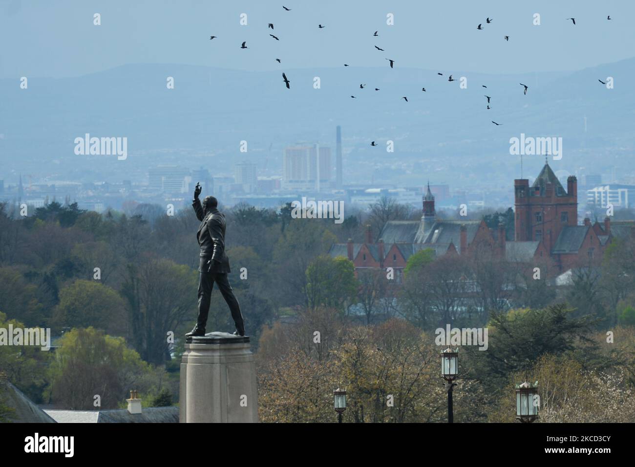 A general view of Edward Carson's Statue in the grounds of Stormont Parliament in Belfast. On Monday, April 19, 2021, in Belfast, Northern Ireland (Photo by Artur Widak/NurPhoto) Stock Photo