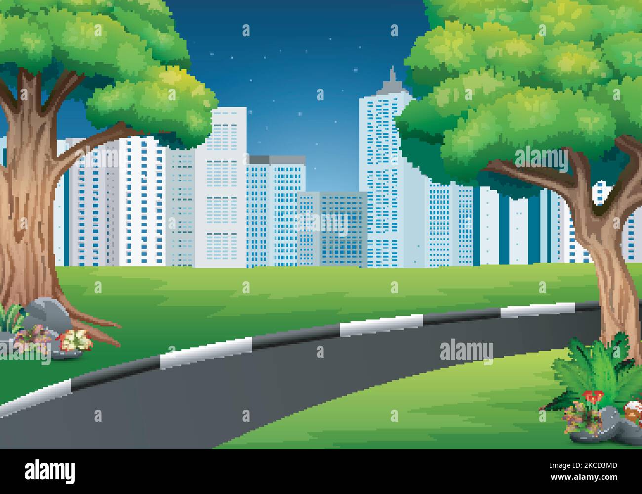 City park landscape with road and cityscape Stock Vector Image & Art ...