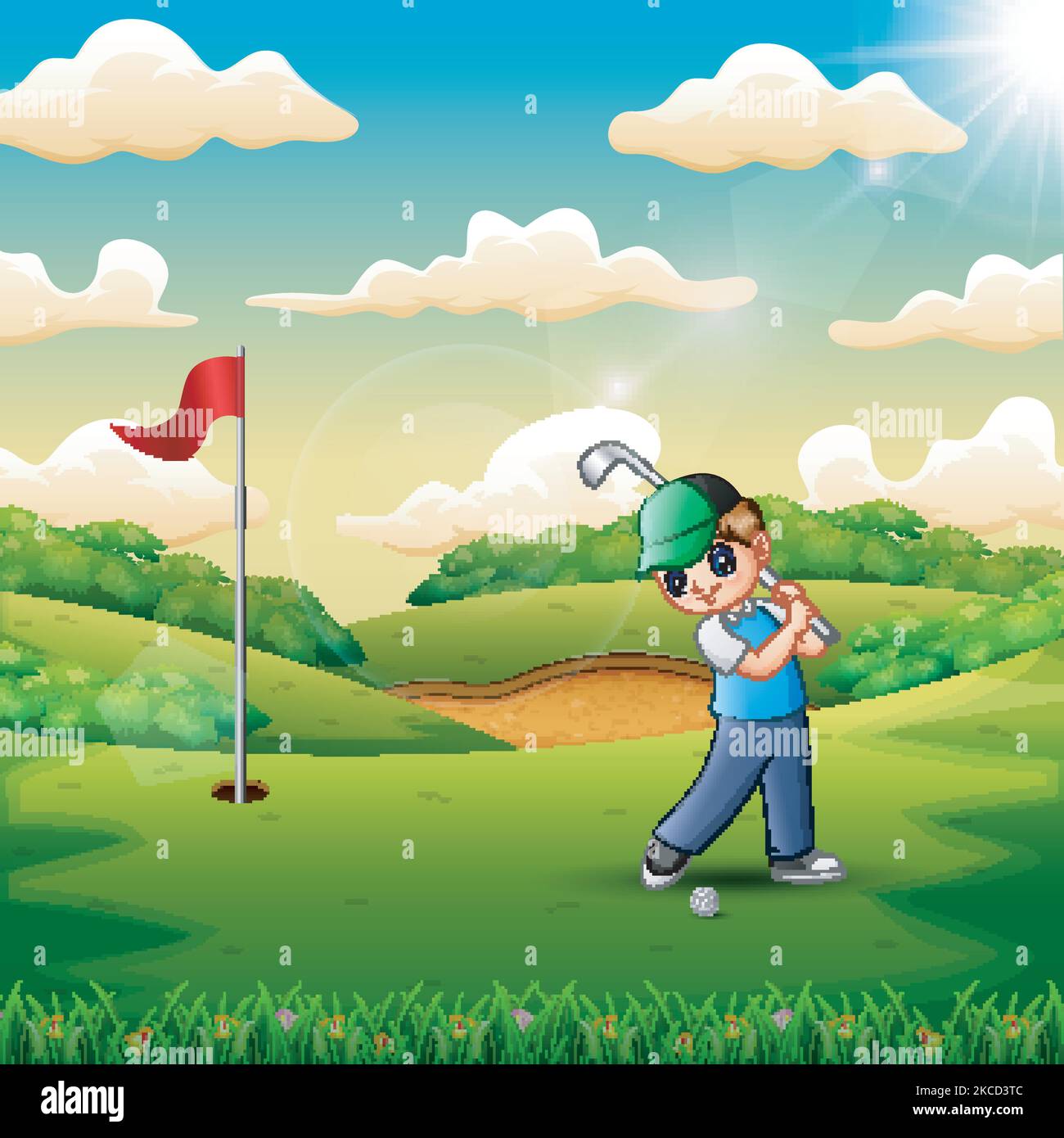A boy playing golf in the beautiful nature Stock Vector Image & Art Alamy