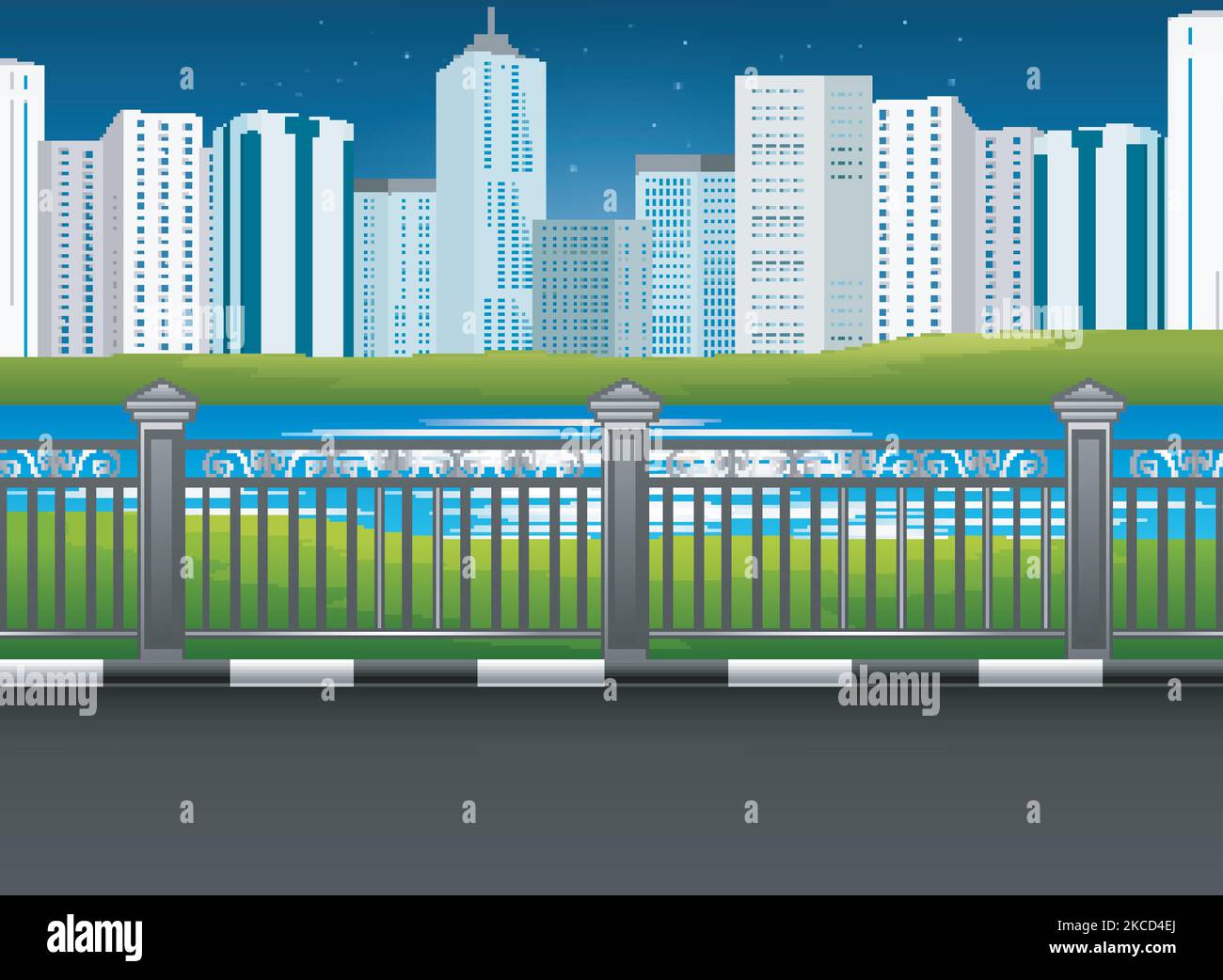 City park landscape with river and urban background Stock Vector Image ...