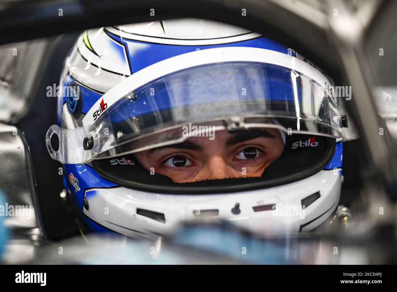 Matteo Nannini from Italy of HWA Racelab, portrait during Day One of Formula 3 Testing at Circuit de Barcelona - Catalunya on April 21, 2021 in Montmelo, Spain. (Photo by Xavier Bonilla/NurPhoto) Stock Photo