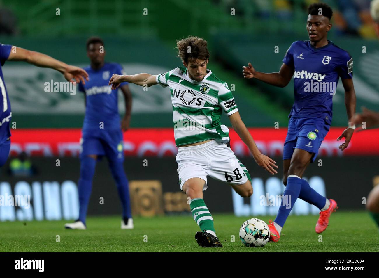 Daniel Braganca of Sporting CP in action during the Portuguese League football match between Sporting CP and Belenenses SAD at Jose Alvalade stadium in Lisbon, Portugal on April 21, 2021. (Photo by Pedro Fiúza/NurPhoto) Stock Photo