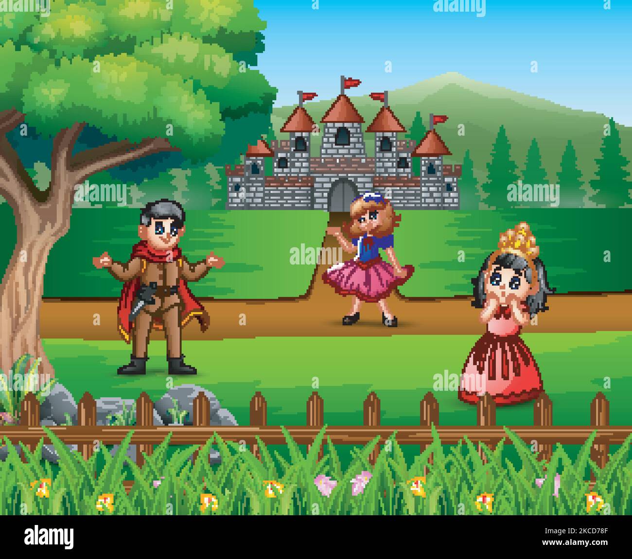 Cartoon prince and princess in front of the castle Stock Vector Image ...