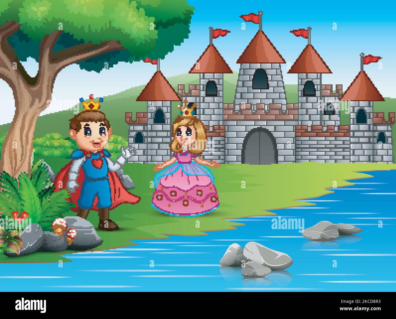 The prince and princess in a beautiful landscape Stock Vector Image ...