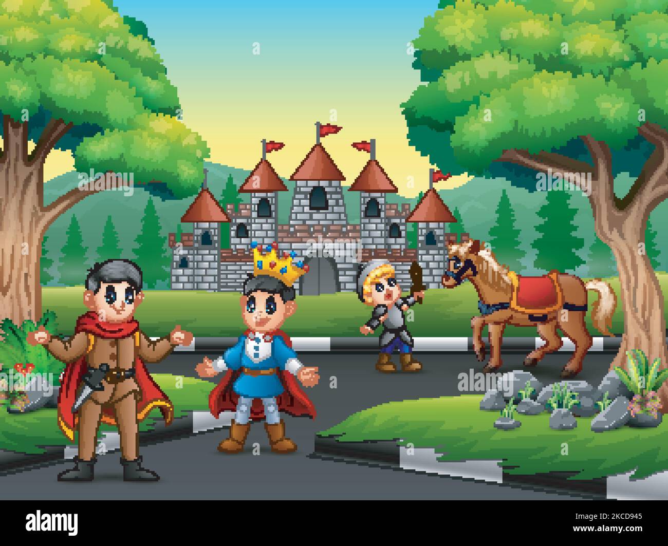 Little knight battling a horse to protect the prince Stock Vector Image ...