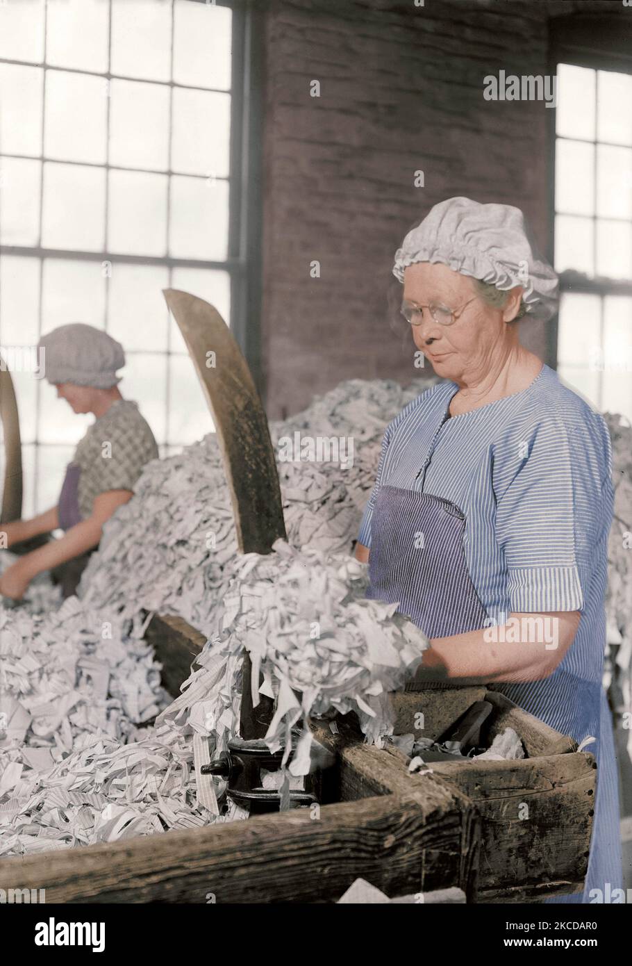 Rag sorting at the American Writing Paper Co., 1936. Stock Photo