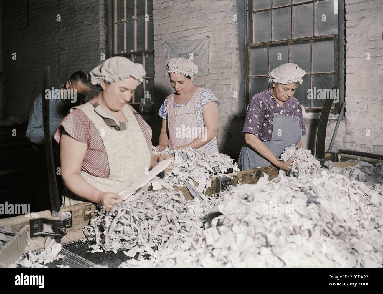 Rag sorting at the American Writing Paper Co., 1936. Stock Photo