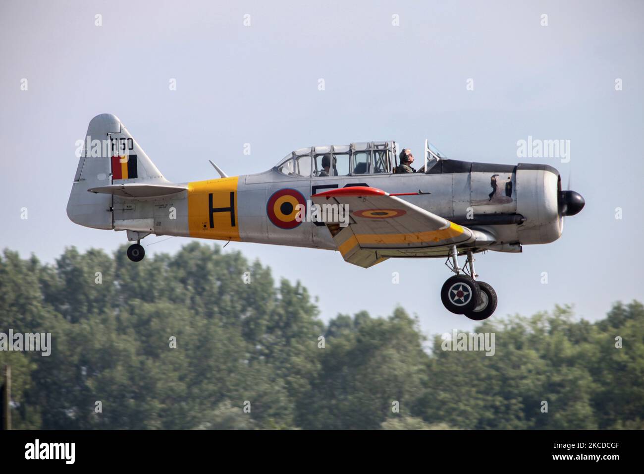 T-6 Trainer aircraft in the colors of the Belgian Air Force. Stock Photo