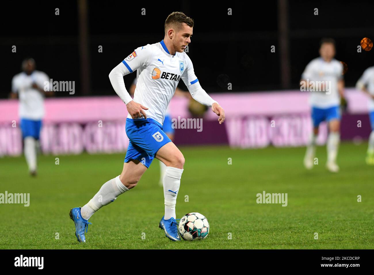 Alexandru Cicaldau, midfielder of Universitatea Craiova, in action during Romanian Liga 1 match between CFR Cluj and Universitatea Craiova, in Dr. Constantin Radulescu Stadium, in Cluj-Napoca, Romania, 24 April 2021. (Photo by Flaviu Buboi/NurPhoto) Stock Photo