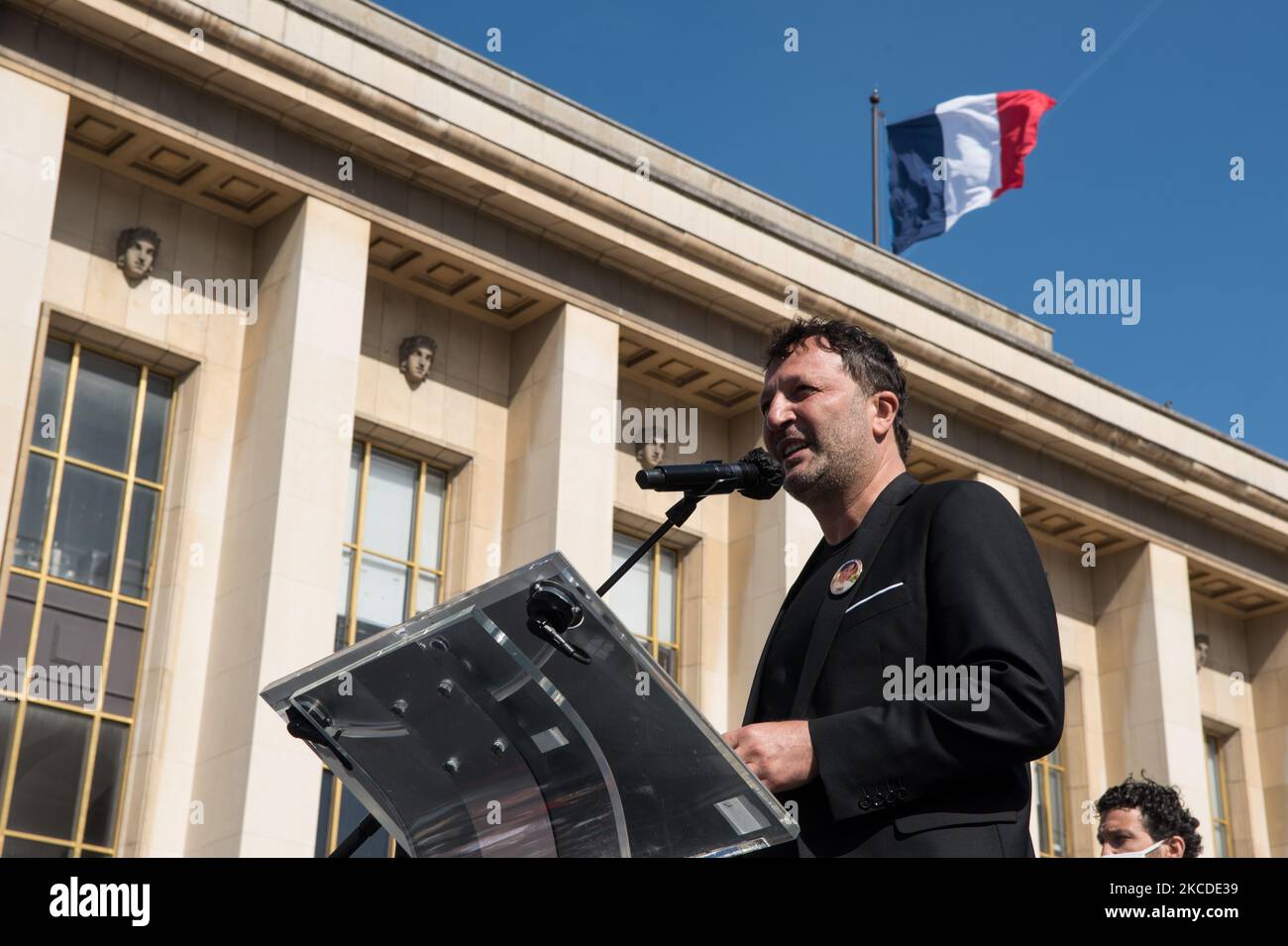 Arthur, French TV presenter, producer and comedian, during a demonstration to demand justice for the killing of Sarah Halimi, in 2017. In the Trocadero square, in Paris, on April 25, 2021. (Photo by Andrea Savorani Neri/NurPhoto) Stock Photo