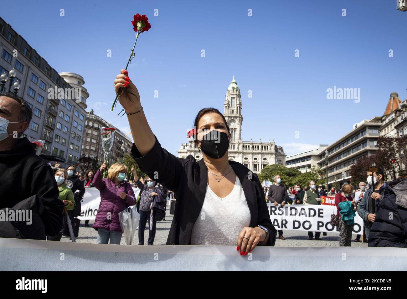 Anniversary of portugals red carnations revolution hires stock
