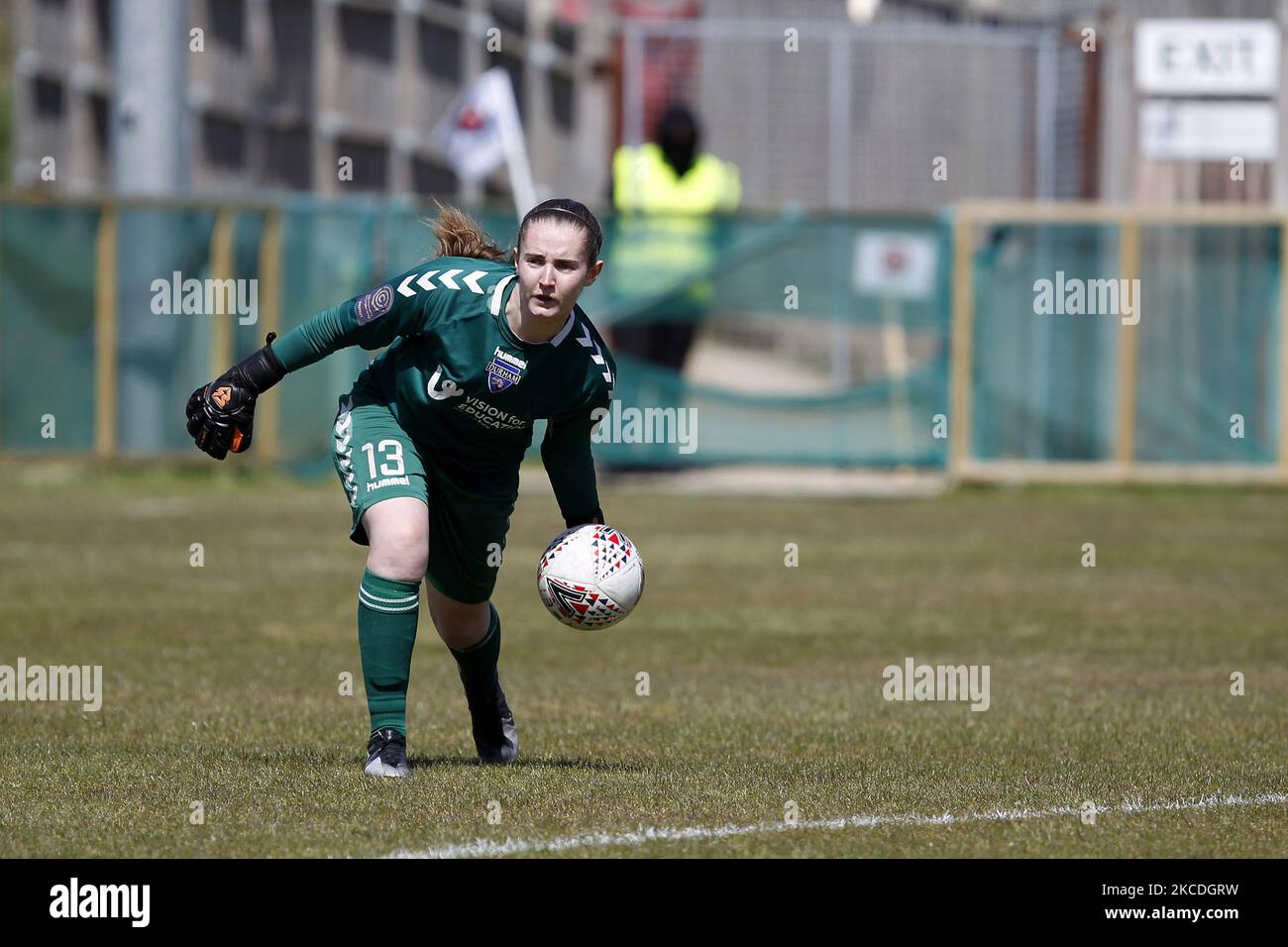 Megan Borthwick of Durham W.F.C during FA Women's Championship between Charlton Athletic Women and Durham Women at VCD Athletic FC, Dartford, England on 25th April, 2021. (Photo by Action Foto Sport/NurPhoto) Stock Photo