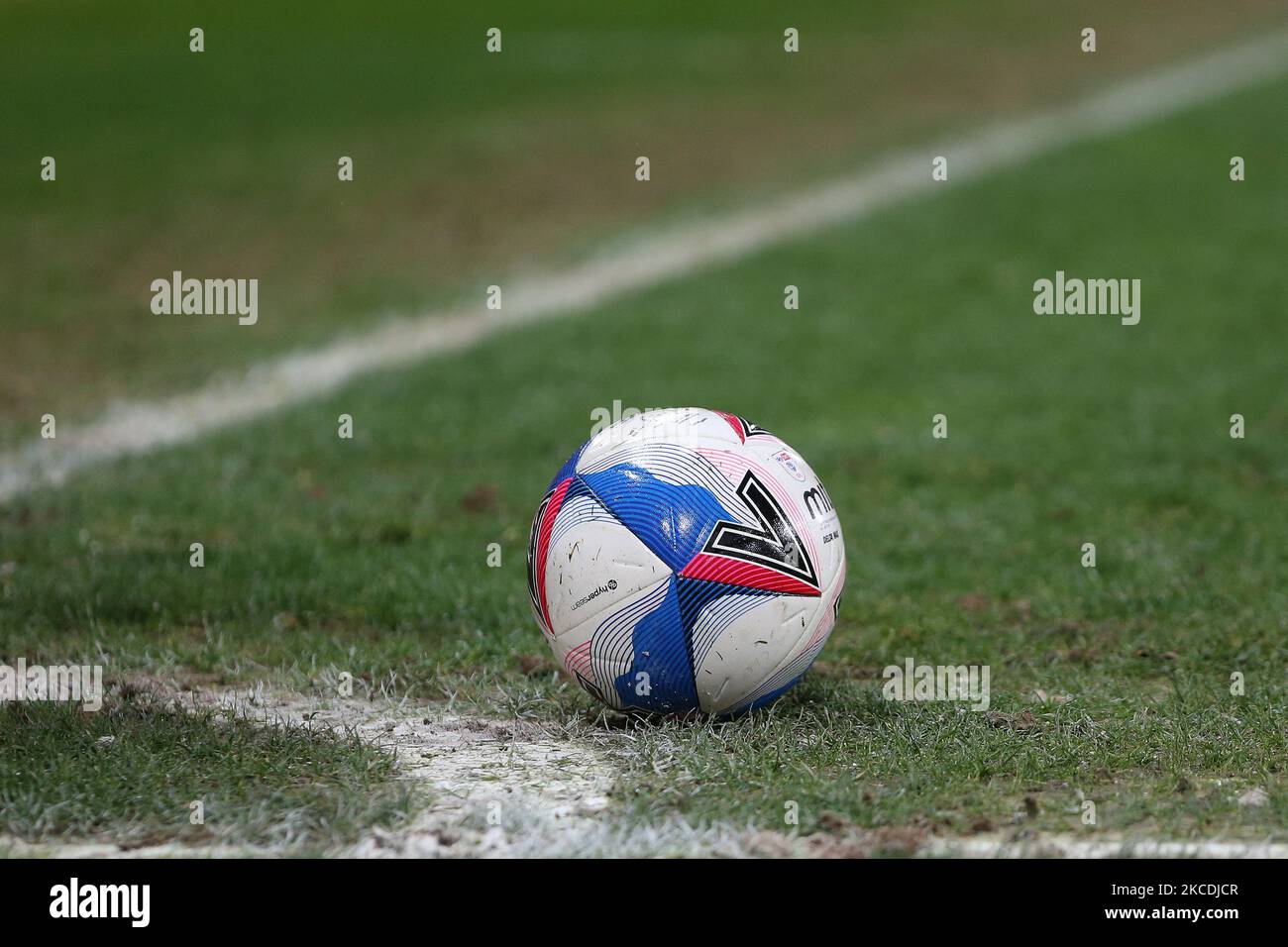 A general view of a Mitre match balls during the Sky Bet League 1 match between Sunderland and Blackpool at the Stadium Of Light, Sunderland, England on 27th April 2021. (Photo by Mark Fletcher/MI News/NurPhoto) Stock Photo