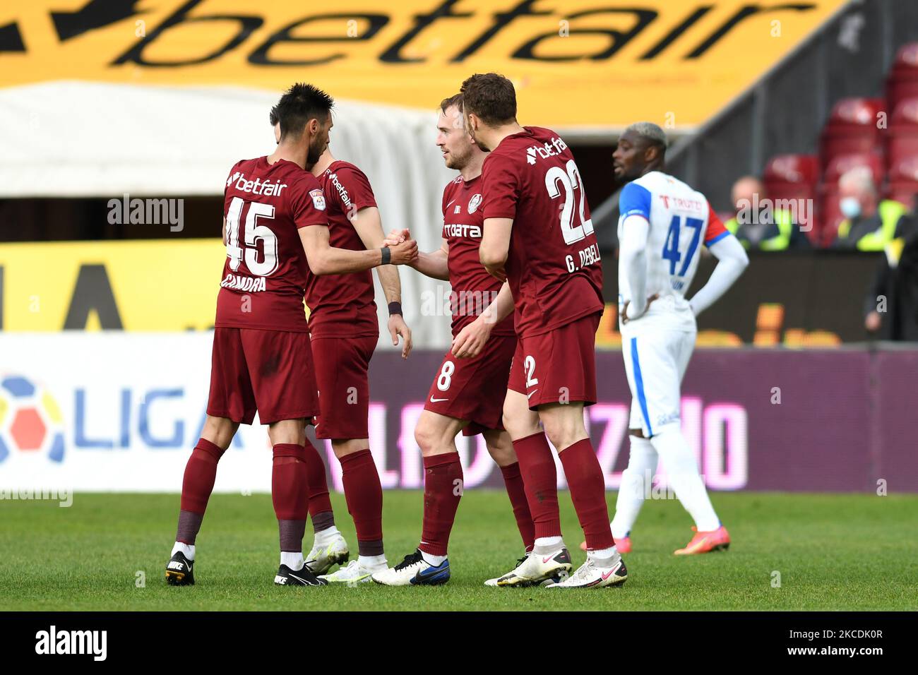 Players of CFR Cluj, at the beginning of the game against FC Botosani,  disputed on Dr Constantin Radulescu Stadium, 31 January 2022, in Cluj-Napoca,  Romania (Photo by Flaviu Buboi/NurPhoto Stock Photo 