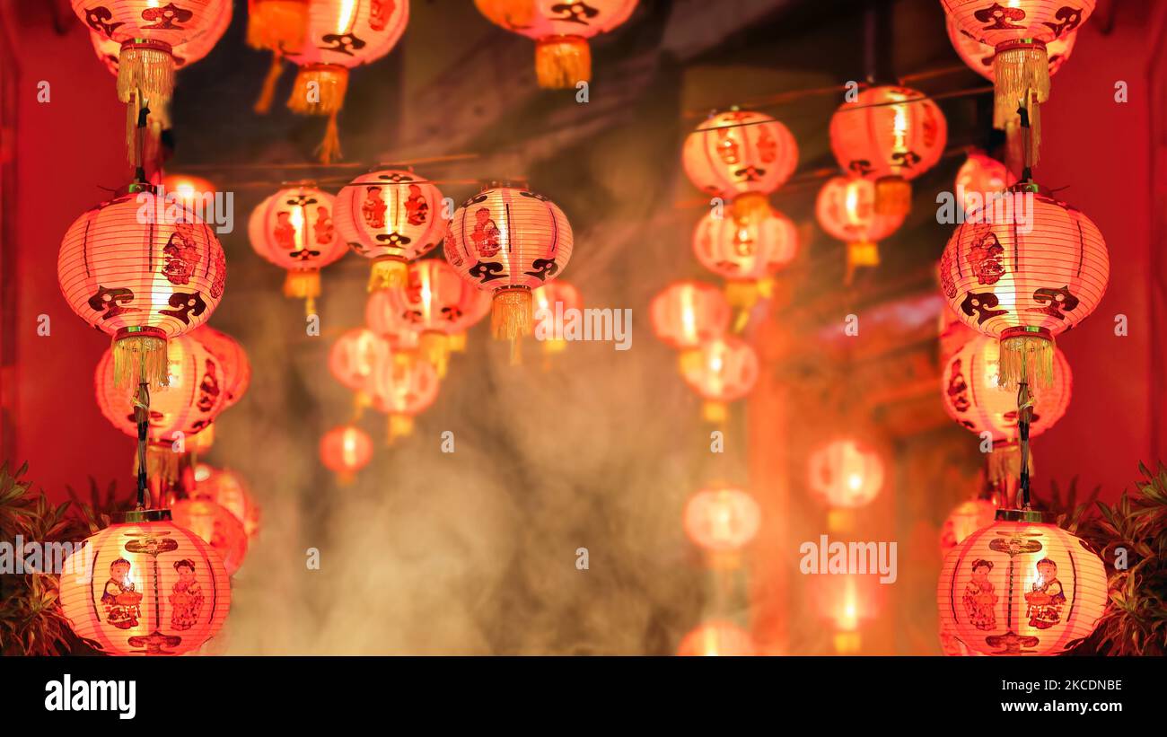 Chinese new year lanterns in chinatown. Stock Photo