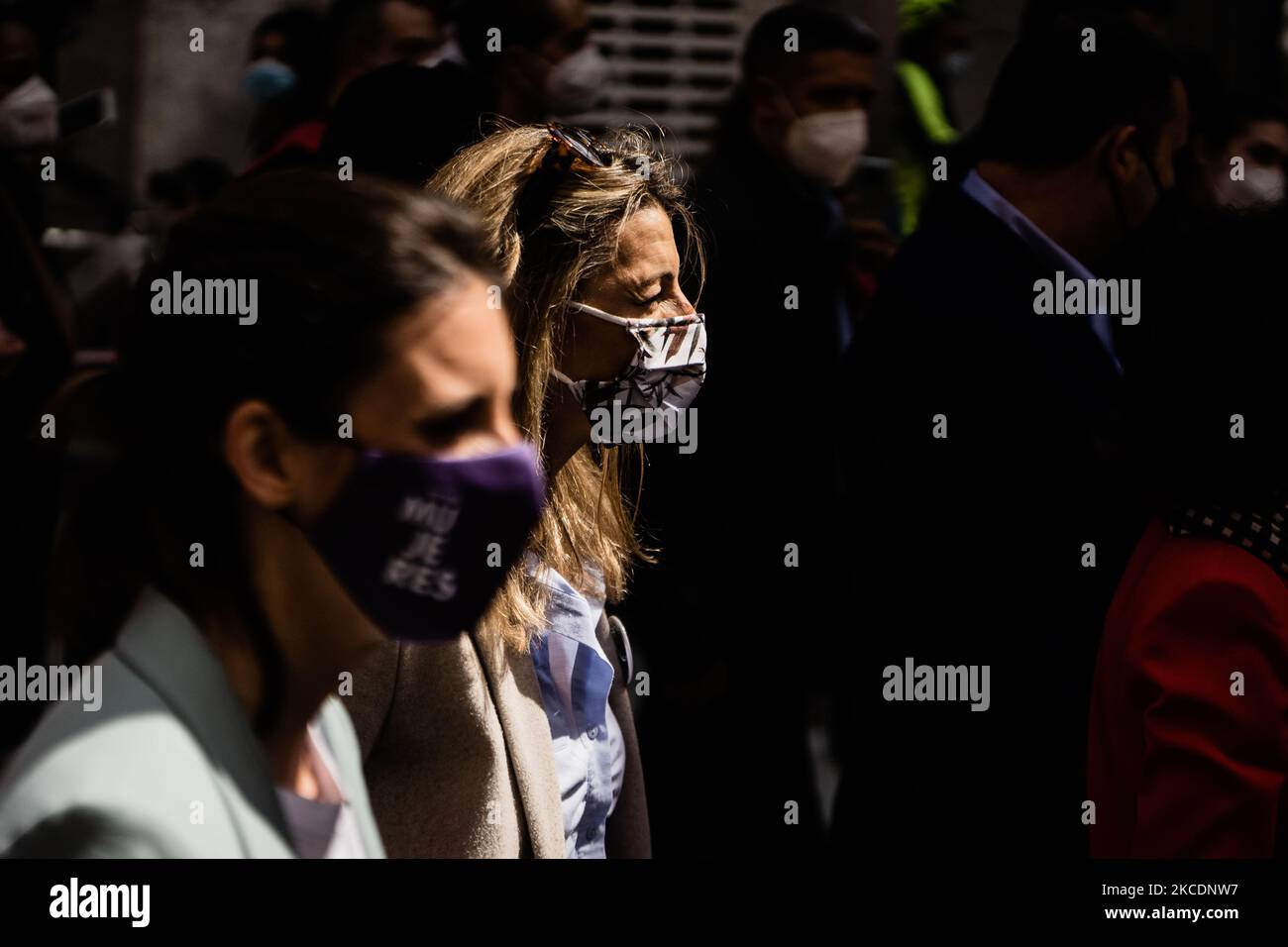 The Third Vice President and Minister of Labor, Yolanda Díaz, in the workers' day demonstration called by the unions. In Madrid, Spain, on May 1, 2021. (Photo by Jon Imanol Reino/NurPhoto) Stock Photo