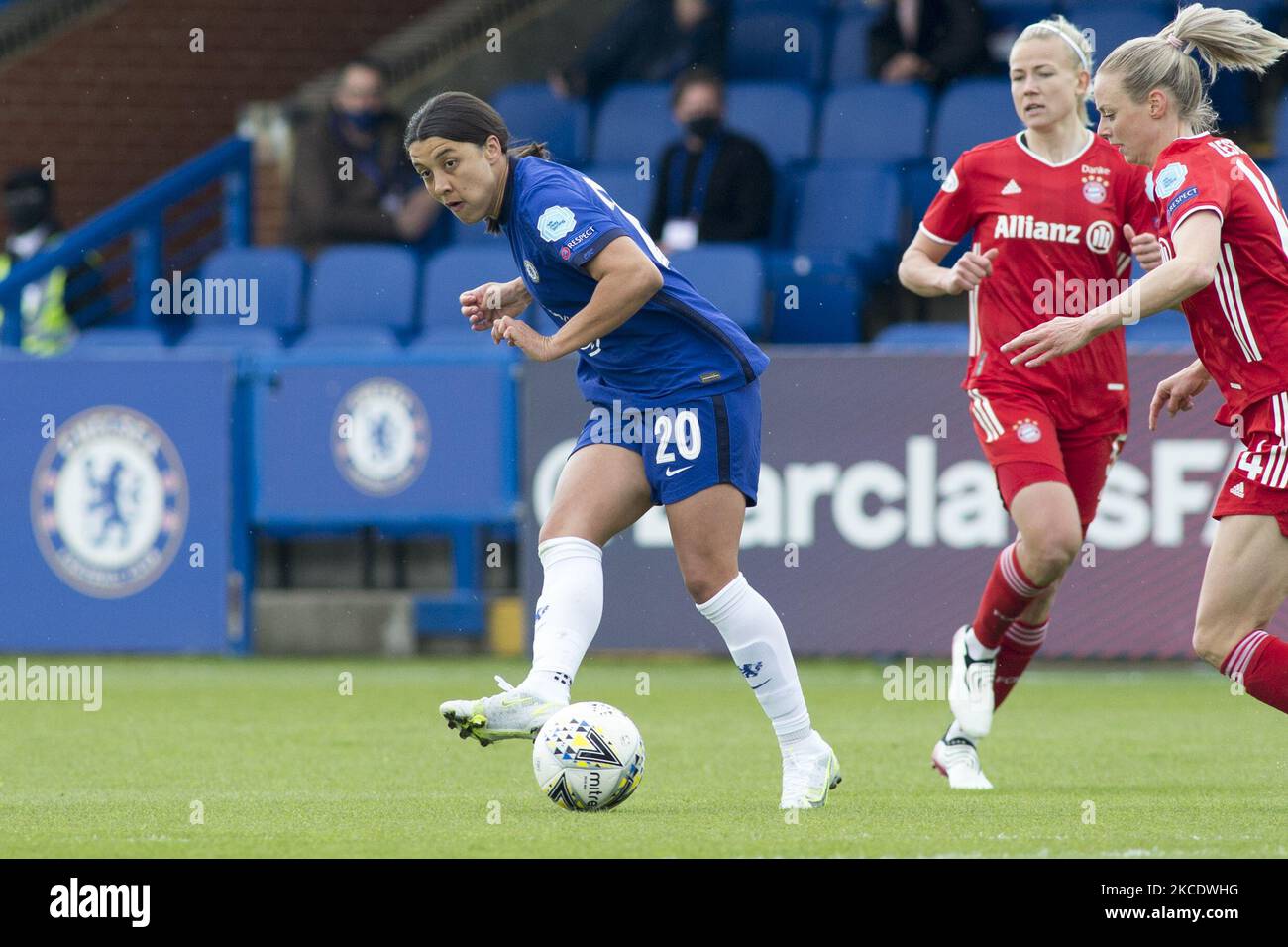 Sam Kerr (Chelsea FC) controls the ball during the 2020-21 UEFA Women’s