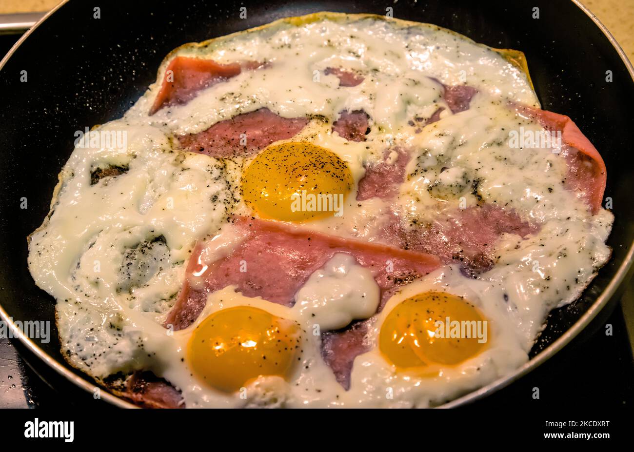 Homemade Fried Eggs and Ham Stock Photo - Alamy