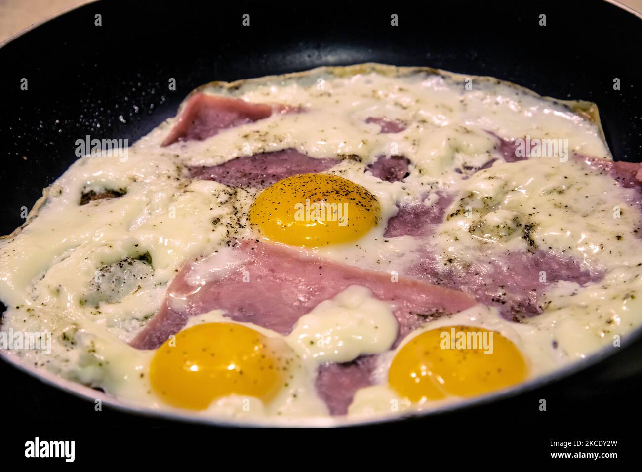 Homemade Fried Eggs and Ham Stock Photo - Alamy