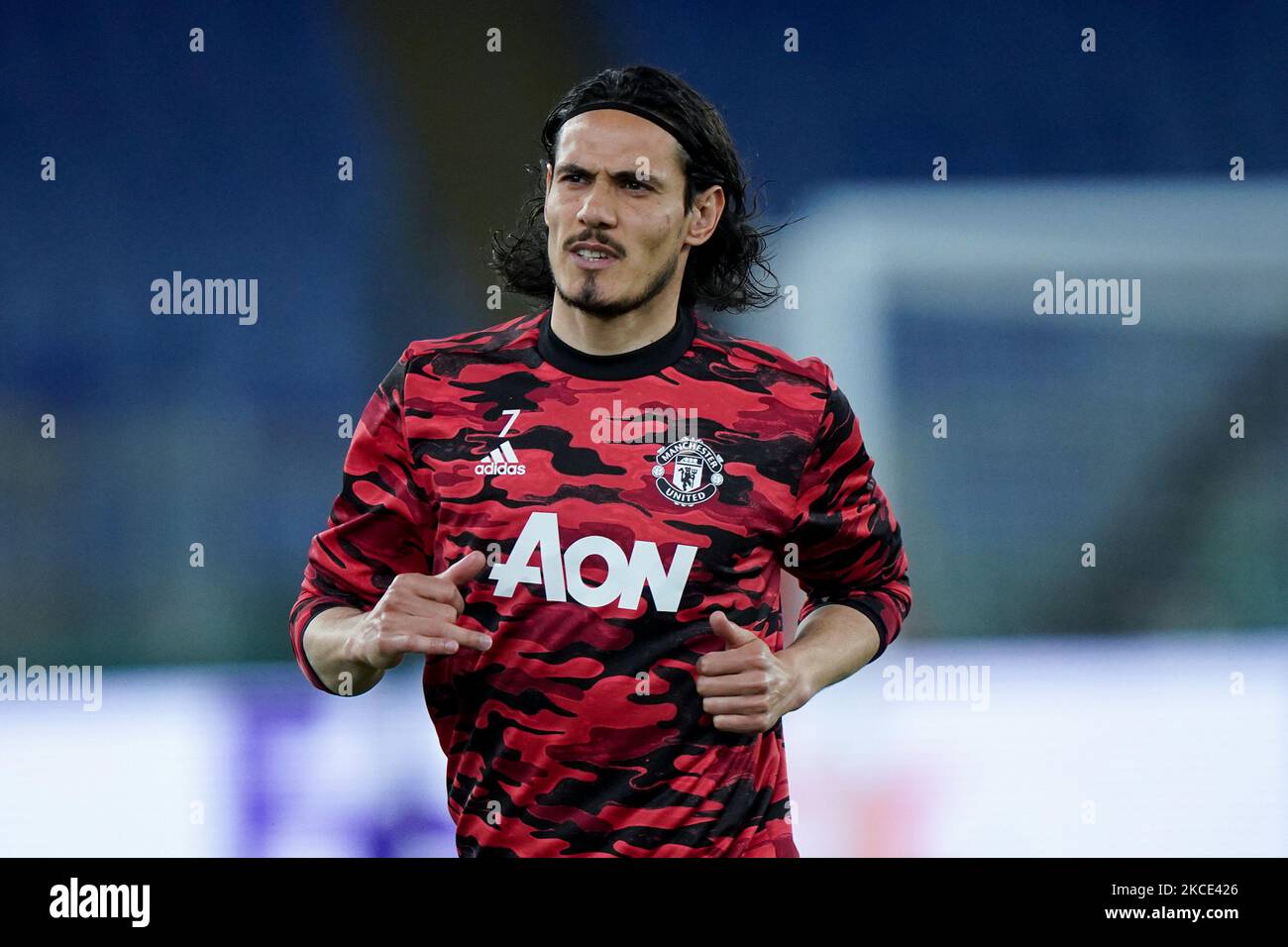 Edinson Cavani of Manchester United looks on during the UEFA Europa League Semi-Final match between AS Roma and Manchester United at Stadio Olimpico, Rome, Italy on 6 May 2021. (Photo by Giuseppe Maffia/NurPhoto) Stock Photo