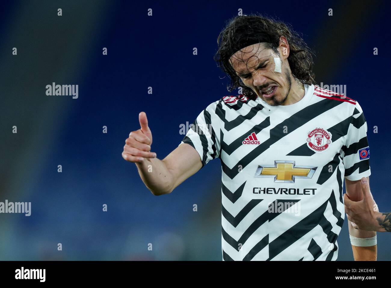 Edinson Cavani of Manchester United gestures during the UEFA Europa League Semi-Final match between AS Roma and Manchester United at Stadio Olimpico, Rome, Italy on 6 May 2021. (Photo by Giuseppe Maffia/NurPhoto) Stock Photo