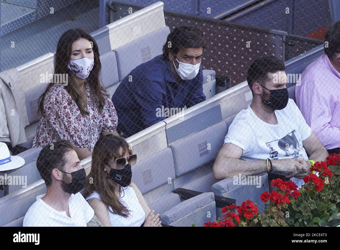 Raul Gonzalez Blanco and Mamen Sanz attended the 2021 ATP Tour Madrid Open tennis tournament singles quarter-final match at the Caja Magica in Madrid on May 7, 2021 spain (Photo by Oscar Gonzalez/NurPhoto) Stock Photo