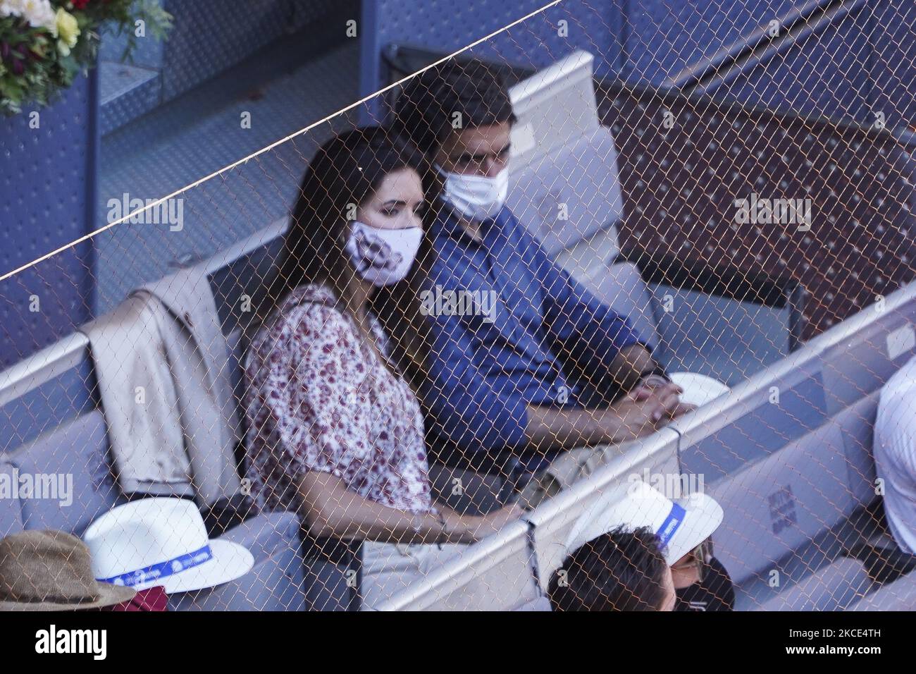 Raul Gonzalez Blanco and Mamen Sanz attended the 2021 ATP Tour Madrid Open tennis tournament singles quarter-final match at the Caja Magica in Madrid on May 7, 2021 spain (Photo by Oscar Gonzalez/NurPhoto) Stock Photo