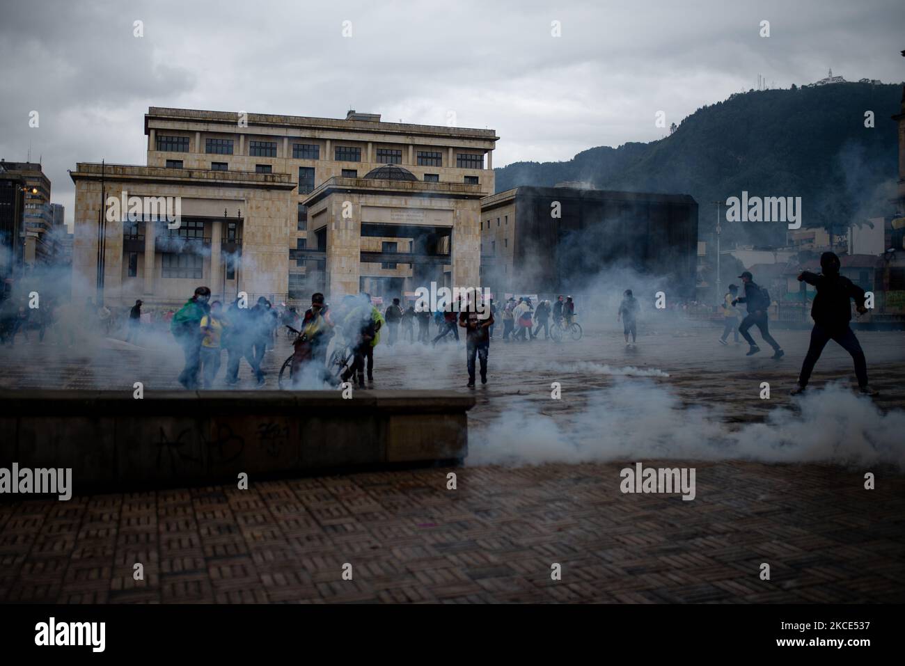 The protests in Colombia do not stop, and for eight consecutive days thousands of people come out to fill the streets to make visible the evident disagreement against the Government of Ivan Duque. On May 5, 2021 in Bogota, Colombia. (Photo by Vannessa Jimenez G/NurPhoto) Stock Photo