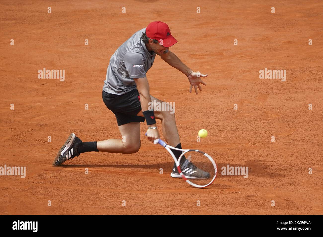 Dominic Thiem of Austria in action during his Men's Singles match,  Semifinals, against Alexander Zverev of Germany on the ATP Masters 1000 -  Mutua Madrid Open 2021 at La Caja Magica on