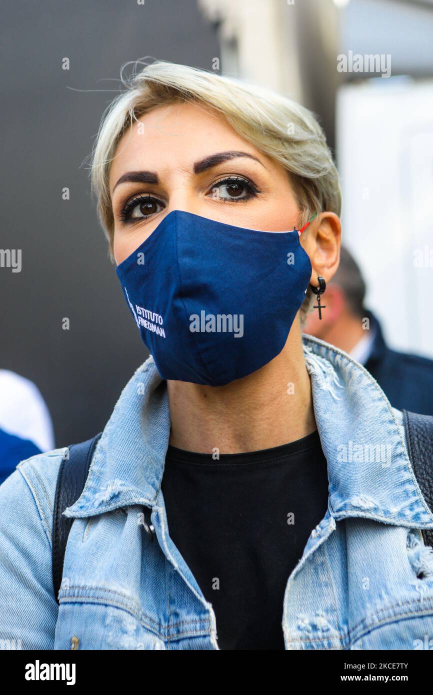 Francesca Pascale attends the Demonstration To Approve Zan DDL which aims to protect verbal and physical aggression towards homosexuals and disabled people, Milano on May 8, 202 (Photo by Mairo Cinquetti/NurPhoto) Stock Photo