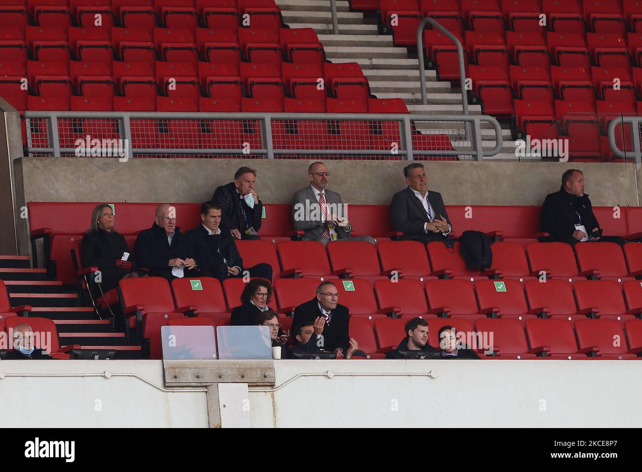 Sunderland's owner Kyril Louis-Dreyfus bottom row 2nd from left looks on during the Sky Bet League 1 match between Sunderland and Northampton Town at the Stadium Of Light, Sunderland, UK on 9th May 2021. (Photo by Mark Fletcher/MI News/NurPhoto) Stock Photo