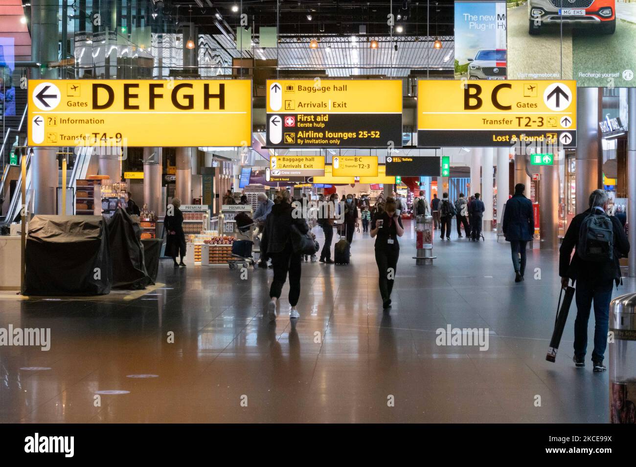Inside the terminal of Amsterdam Schiphol International Airport during
