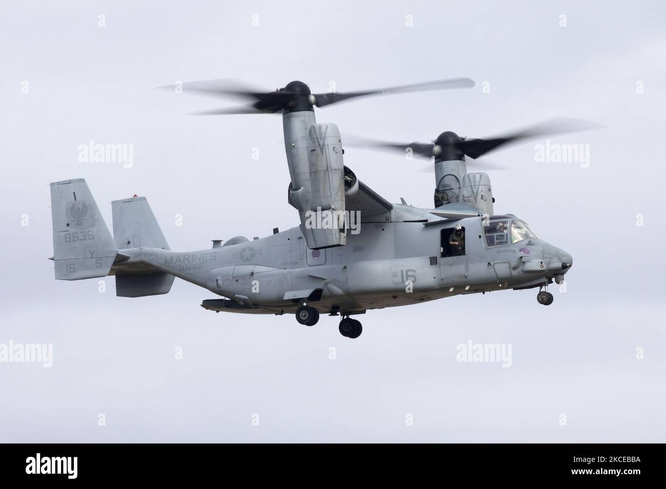 A US Navy Marines MV-22 Osprey Helicopter aircraft takes off at Leuchars Air Station, Scotland on Monday 10th May 2021. (Photo by Robert Smith/MI News/NurPhoto) Stock Photo