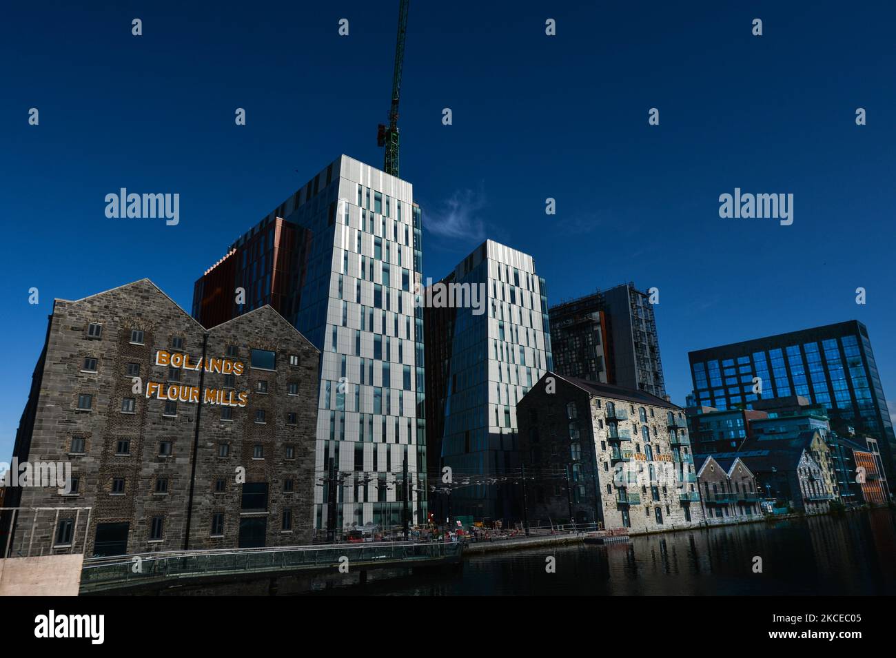 A general view of the nearly finished Boland’s Quay new site on Dublin’s Barrow Street and Google EMEA HQ building (right), at the Grand Canal Docks, in Dublin. On Tuesday, 11 May 2021, in Dublin, Ireland. (Photo by Artur Widak/NurPhoto) Stock Photo