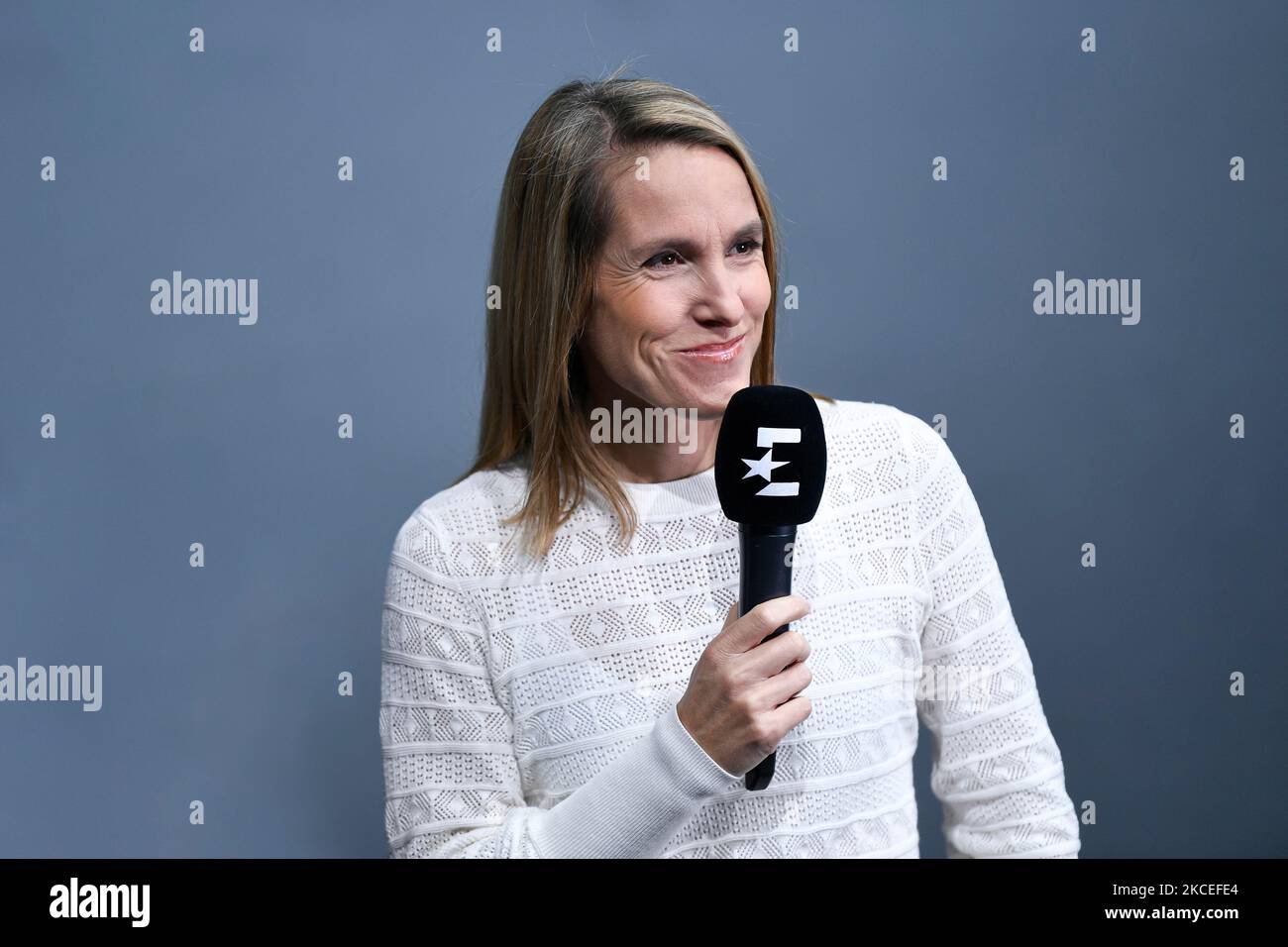 Justine Henin, consultant for the television TV channel Eurosport during the Rolex Paris Masters, ATP Masters 1000 tennis tournament, on November 4, 2022 at Accor Arena in Paris, France