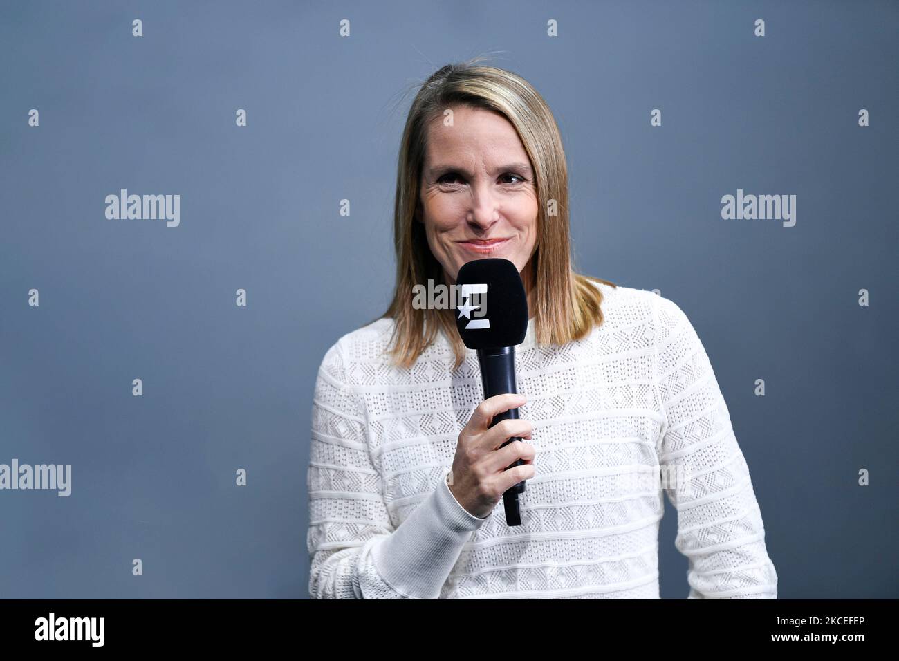 Justine Henin, consultant for the television TV channel Eurosport during the Rolex Paris Masters, ATP Masters 1000 tennis tournament, on November 4, 2022 at Accor Arena in Paris, France