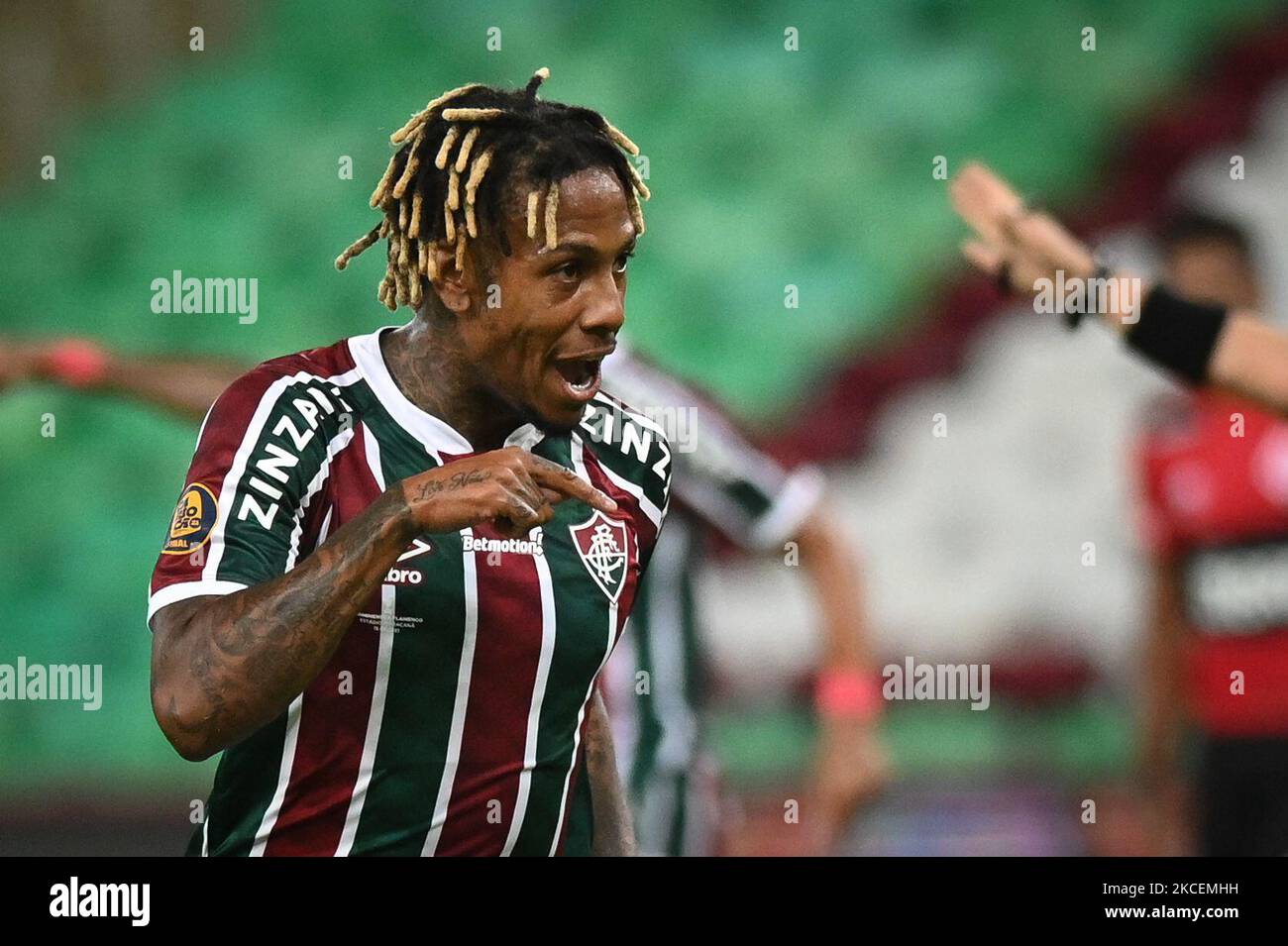 Fluminense's Abel Hernandez celebrates his goal against Flamengo during the Carioca Championship first round final match Fluminense vs Flamengo at the Maracana Stadium in Rio de Janeiro, Brazil, on May 16, 2021. (Photo by Andre Borges/NurPhoto) Stock Photo