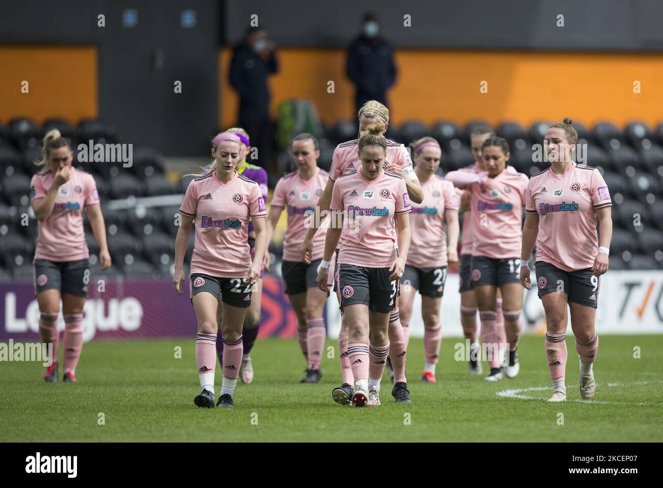 Sheffield squad walks during the 2020-21 FA Womens Cup fixture between Tottenham Hotspur and Sheffield United at The Hive on May 16, 2021 in Barnet, England. (Photo by Federico Guerra Moran/NurPhoto) Stock Photo