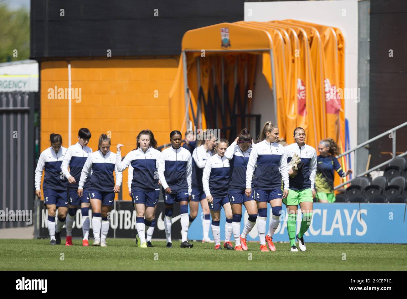 Tottenham squad walks during the 2020-21 FA Womens Cup fixture between Tottenham Hotspur and Sheffield United at The Hive on May 16, 2021 in Barnet, England. (Photo by Federico Guerra Moran/NurPhoto) Stock Photo