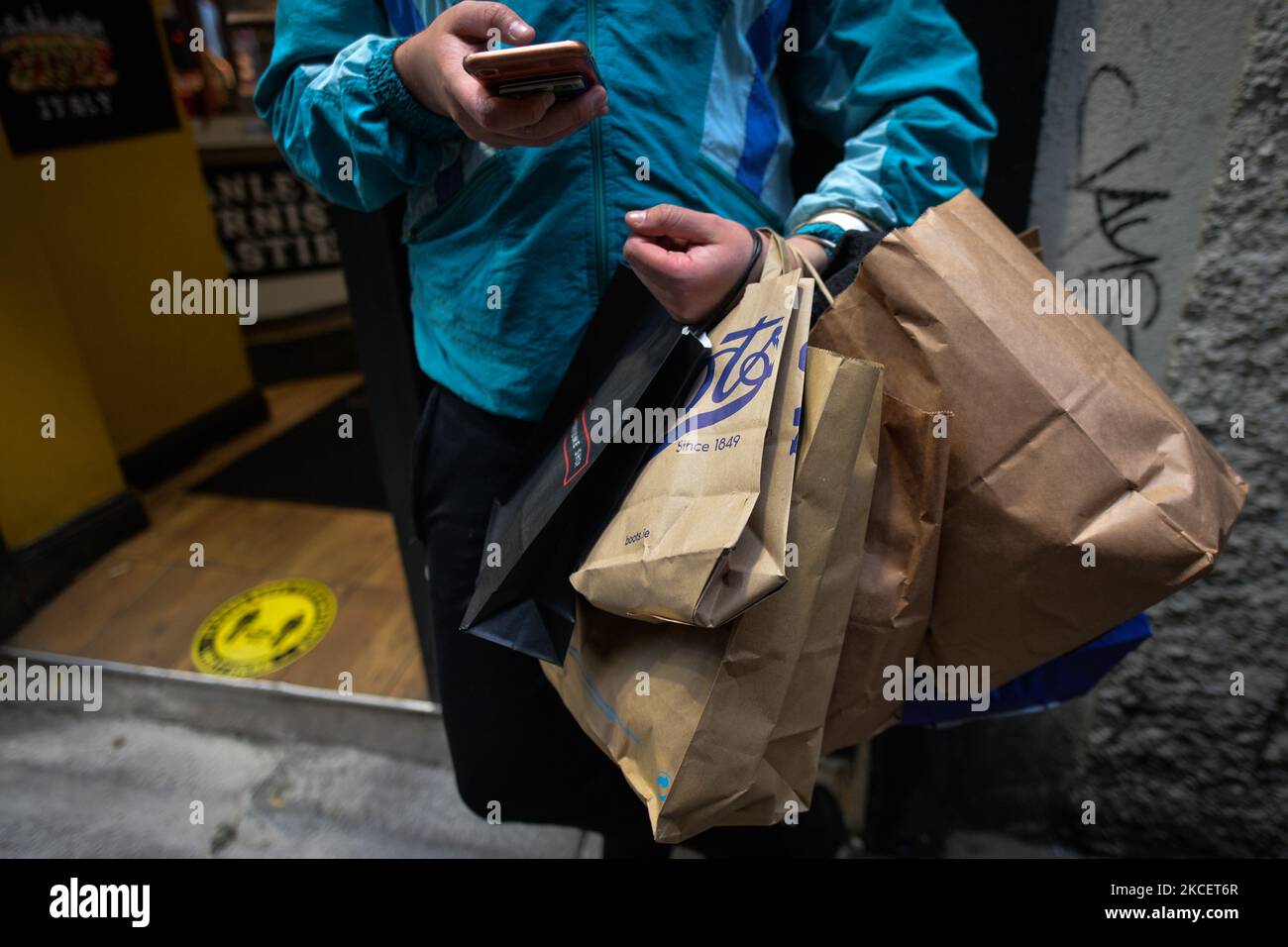 A person with shopping bags seen in Dublin city center. Ireland takes