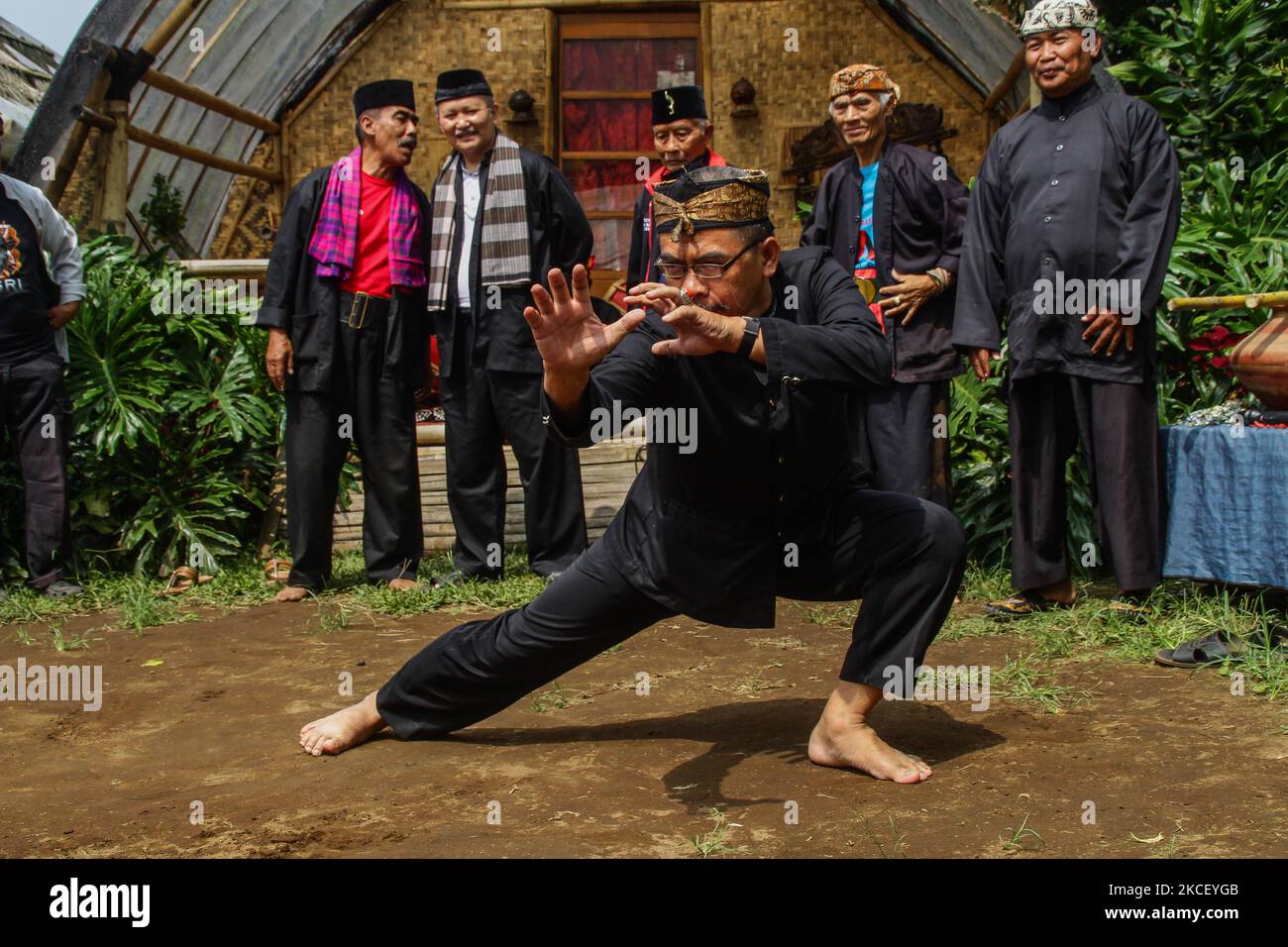 Pencak Silat fighters perform various moves on 20 May, 2021 at Lembang ...
