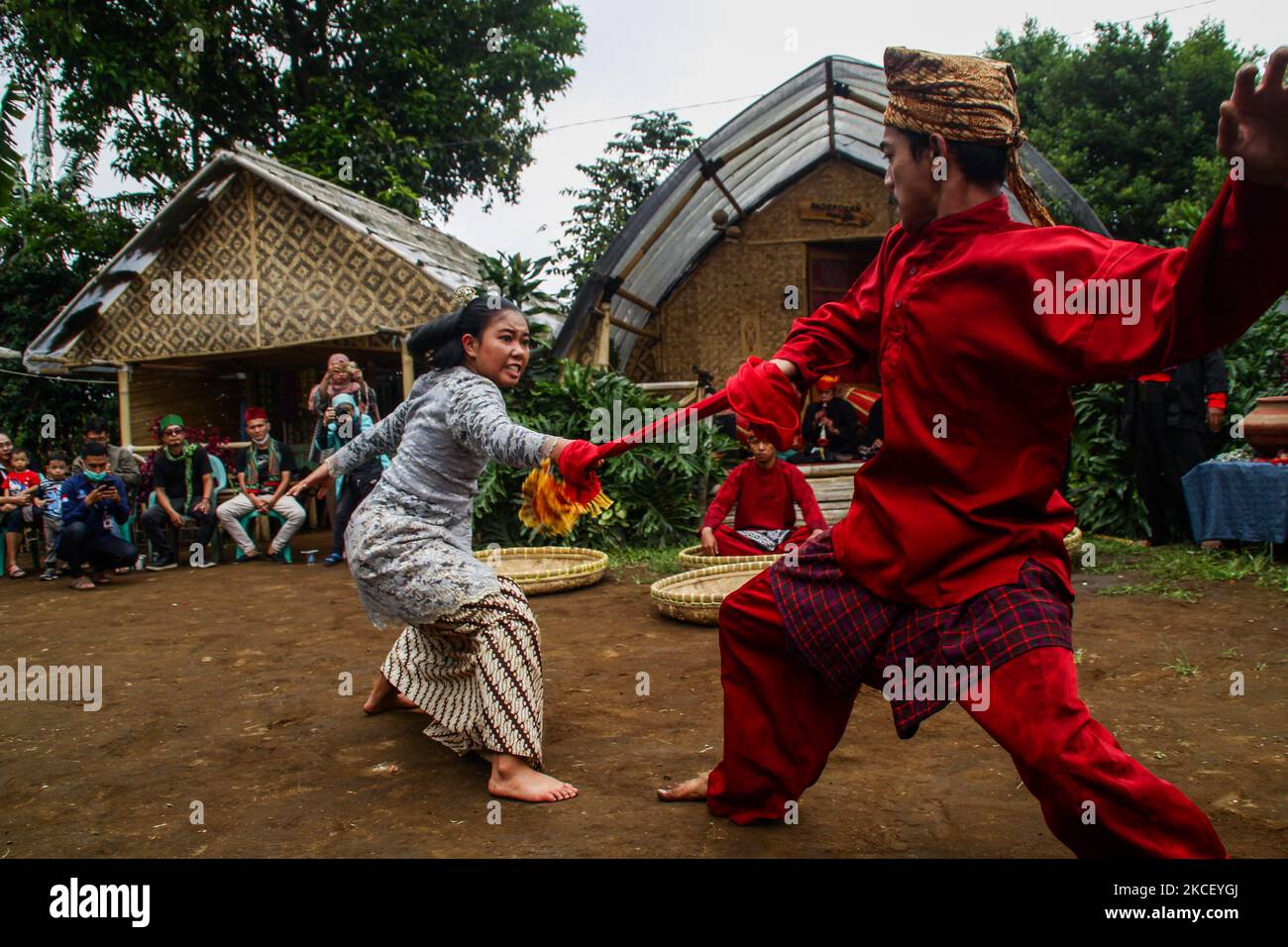 Pencak Silat fighters perform various moves on 20 May, 2021 at Lembang ...