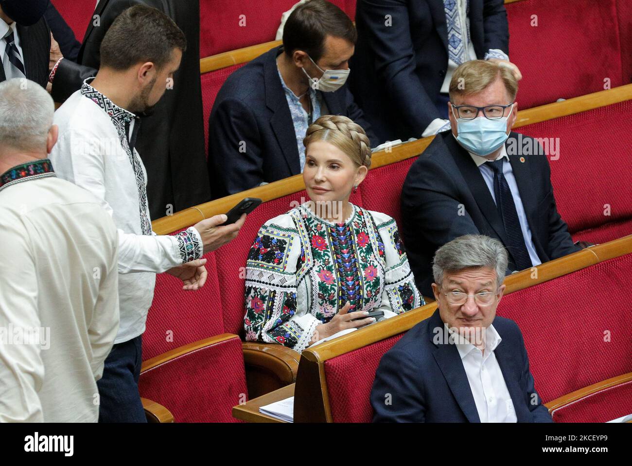 Lawmaker Yulia Tymoshenko attends the session where lawmakers approves ministers of Government Ministers of Health, Economy and Infrastructure in Kyiv, Ukraine, May 20, 2021. Ukrainian Parliament approved new ministers of Health, Economy and Infrastructure (Photo by Sergii Kharchenko/NurPhoto) Stock Photo