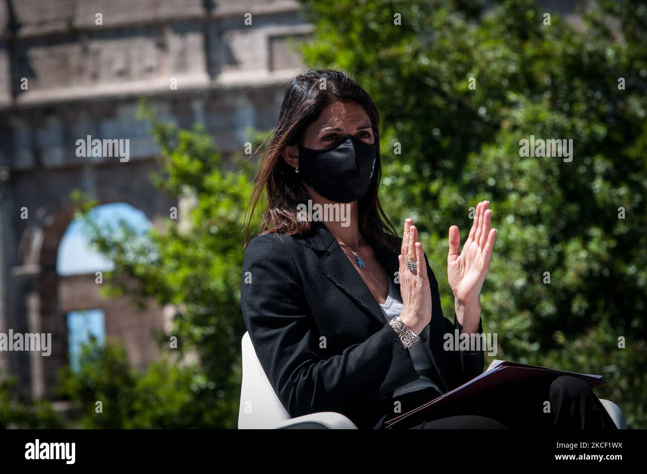 Mayor of Rome Virginia Raggi during the press conference presenting the ...
