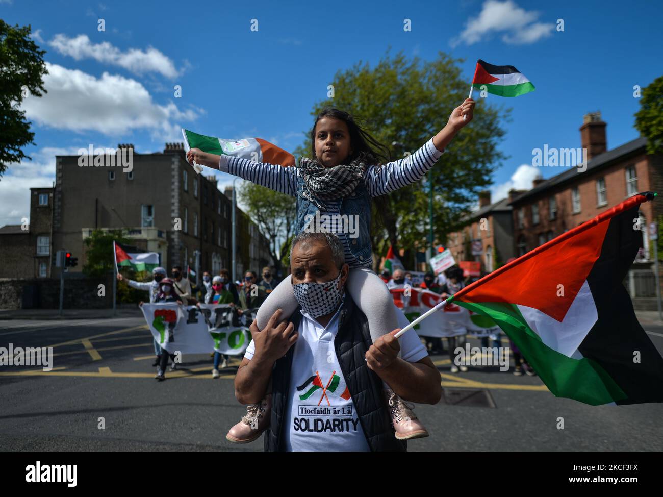 Pro-Palestinian protesters in Dublin city center during a 'Rally for