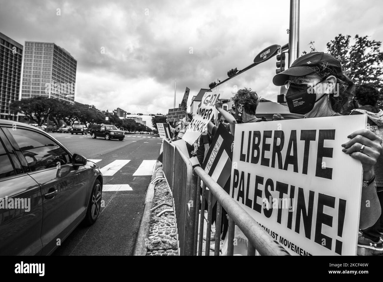 Pro-Palestine protestors at the intersection of Westheimer and Post Oak