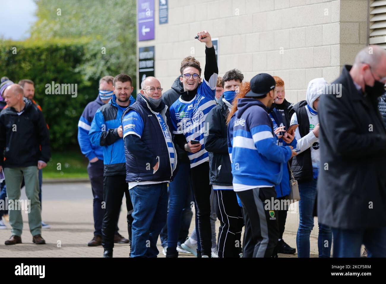 Halifax supporters arrive at Kingston Park prior to the BETFRED Championship match between Newcastle Thunder and Halifax Panthers at Kingston Park, Newcastle on Sunday 23rd May 2021. (Photo by Chris Lishman/MI News/NurPhoto) Stock Photo