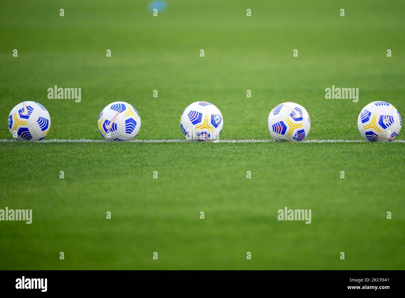 Some Nike official balls of Italian Serie A during the Serie A match between SSC Napoli and Hellas Verona at Stadio Diego Armando Maradona, Naples, Italy on 23 May 2021. (Photo by Giuseppe Maffia/NurPhoto) Stock Photo